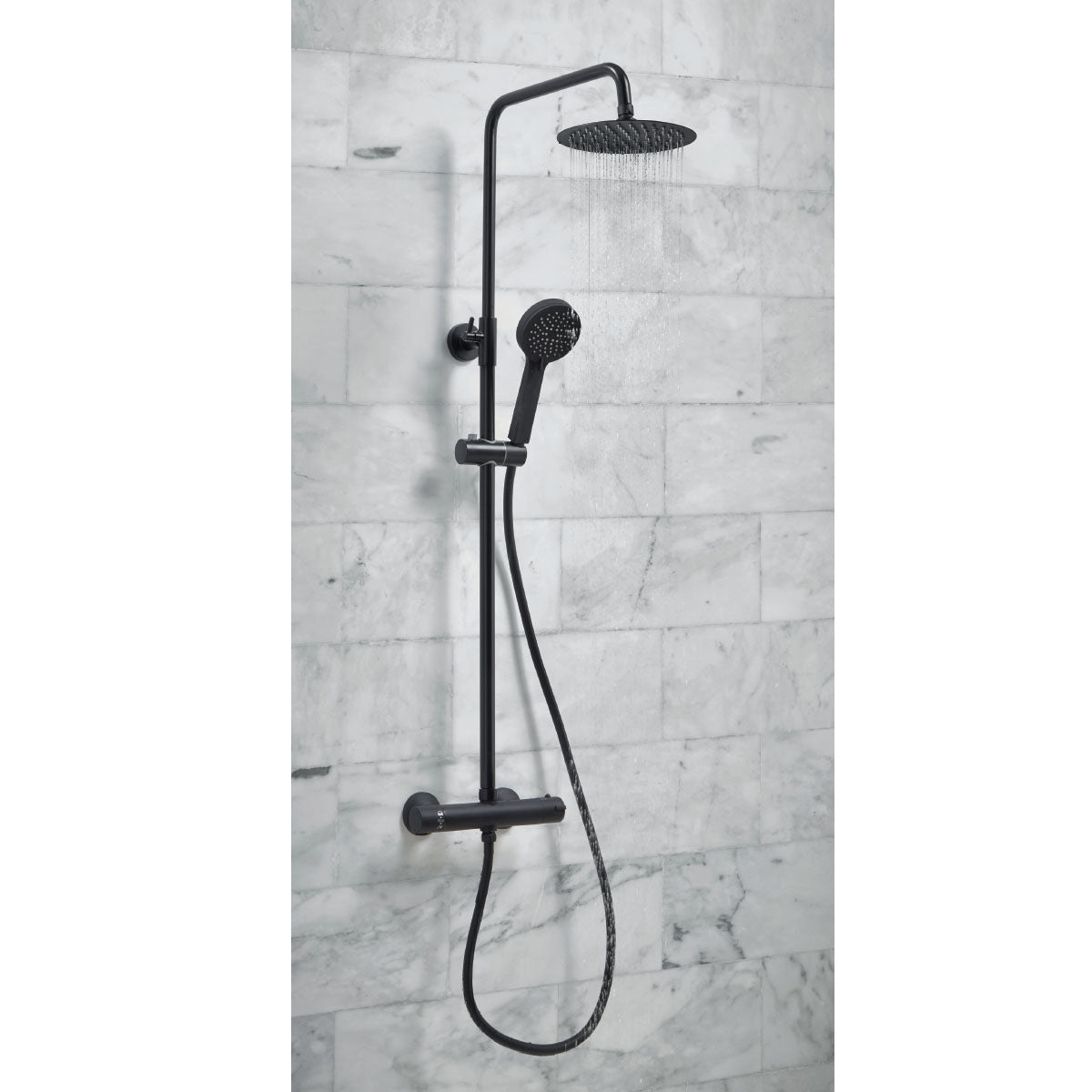 Exposed Shower Thermostatic Middleton Round Rigid Riser Set Matt Black