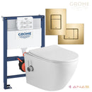 Anas Vortex Pan Rimless Bidet Function Chrome With Grohe 0.82 Frame Brass Flush Plate 38732GN0