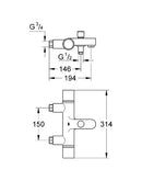 Grohe Grohtherm 1000 Cosmopolitan M Thermostatic Bath Shower Mixer Tap - Chrome 34448000