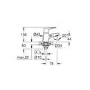 Grohe 1/2 XS-Size Bauflow Basin Pillar Tap Brass Chrome Finish Single Lever 20575000