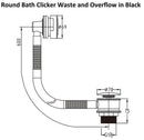 Matt Black Bath Waste Rak Ceramics Round Clicker Sprung With Overflow