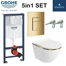 Anas Rimless Vortex Tornado Pan With Grohe Frame Concealed Cistern Brass Gold Flush Plate 38732GN0
