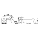 JTP Vos 2 Hole  Brushed Brass Wall Mounted Basin Mixer Tap 250mm Spout Reach Gold