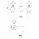 Harrogate Traditional Bath Filler Tap TAP192L Retro 2 Tap Holes