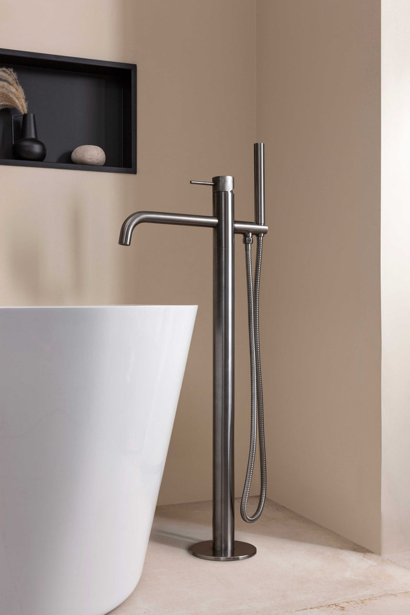 JTP Vos Floor Standing Bath Shower Mixer Tap with Kit and Designer Handle - Brushed Black DH27534BBL