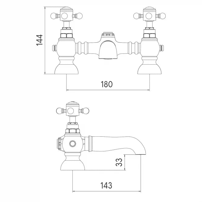 Harrogate Traditional Bath Filler Tap TAP192L Retro 2 Tap Holes