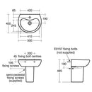 Armitage Shanks Contour 21 Schools 500mm Basin With Semi Pedestal 1 Tap Hole S269001 + E784001