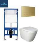 Rimless Wall Hung Pan Rak Resort Seat Wc Frame Brushed Brass Flush Plate RSTWHPAN