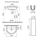 VitrA Milton 550mm Washbasin With Pedestal 1 Tap Hole 5751L003-0999