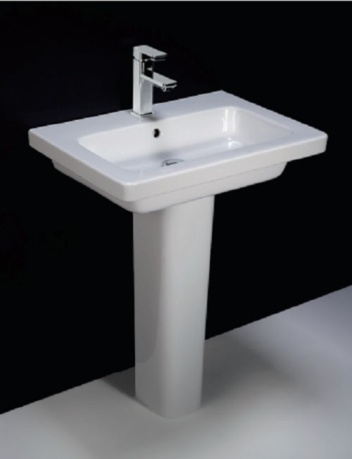 Essential Ivy 650mm Ceramic Basin With Full Pedestal 1 Tap Hole EC7004 Bathroom Sink Square Washbasin