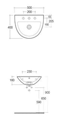 RAK Ceramics Morning 500mm Wall Hung Basin 1 Tap Hole MORWB5001AWHA