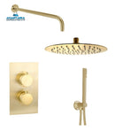 Anas Brushed Brass Gold Double Outlet Concealed Shower Thermostatic Valve 200mm Overhead