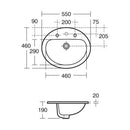 Armitage Shanks Orbit 21 550mm Countertop Basin 1 Tap Hole S248701