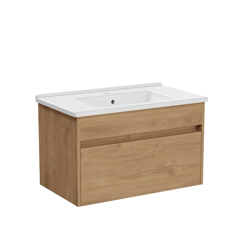 Anas 800mm Wall Hung Vanity Unit With Basin Golden Oak 71976