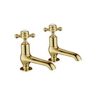 JTP Grosvenor Long Nose Traditional Crosshead Basin Pilar Taps Pair - Antique Brass