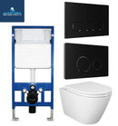 Rimless Wall Hung Pan Rak Resort Slim Seat Wc Frame Matt Black Flush Plate