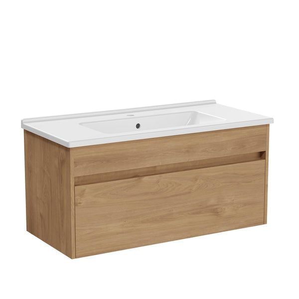 Anas 1000mm Wall Hung Vanity Unit With Basin Golden Oak 71979