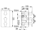 JTP Amore 2 Outlet 3 Handle Thermostatic Concealed Shower Valve - Chrome