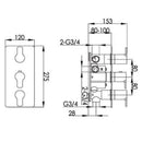 JTP Amore 3 Outlet 3 Handle Thermostatic Concealed Shower Valve - Chrome
