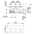 JTP Amore 3 Outlet 3 Handle Horizontal Thermostatic Concealed Shower Valve - Chrome