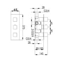 JTP Athena 2 Outlet 3 Handle Slimline Thermostatic Concealed Shower Valve - Chrome