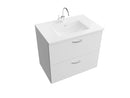 Bathroom Sink Vanity Unit Ceramic Basin White Two Drawers 600mm Wall Hung Chrome Handles