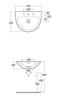 RAK Ceramics Morning 550mm Wall Hung Basin 1 Tap Hole MORSR5501AWHA