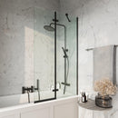 Anas Square 900mm Bath Screen W Fixed Panel Black