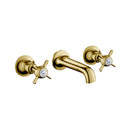 JTP Grosvenor 3 Hole Wall Mounted Pinch Basin Mixer Tap - Light Gold