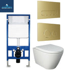 Rimless Wall Hung Pan Rak Resort Seat Wc Frame Brushed Brass Flush Plate RSTWHPAN