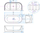Anas Labyrinth Oval Shape 1700x800x600mm Fluted Back To Wall Bath BATH-003