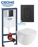 Grohe Concealed Cistern 38732KF0 Matt Black Plate Wc Frame 1.12 Rimless Toilet Wall Hung Pan Soft Close Seat