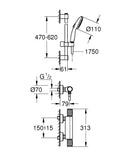 Grohe Grohtherm 1000 Performance Thermostatic Shower Mixer Bar 1/2" 34834001