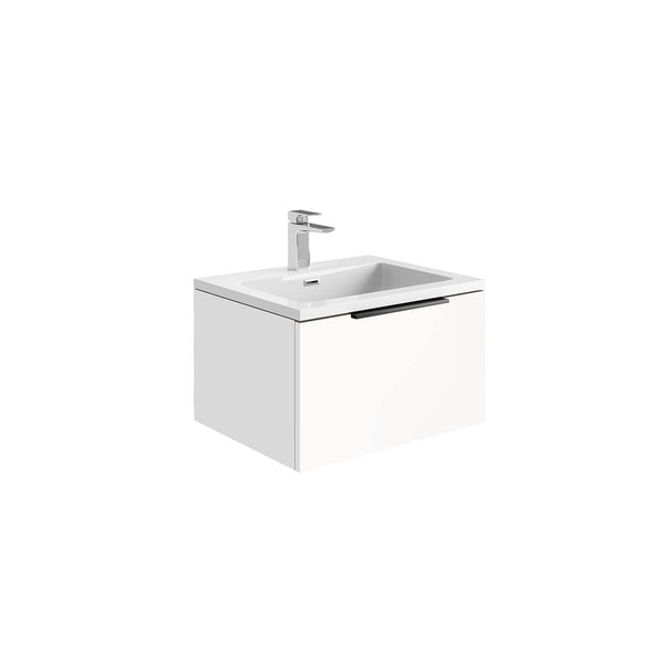 Scudo Ambience 590x350x475mm Wall Mounted Vanity With Basin & Handle & Overflow- Matt White AMBIENCE-LEDCAB-60X48-WHITE + AMBIENCE-BASIN60X48-WHITE + CHEVRON-40HANDLE-BLACK + CHEVRON-40HANDLE-BLACK