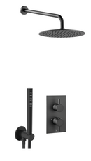 JTP Vos Concealed Shower Kit Valve 2 Outlet Matt Black Overhead Complete Set