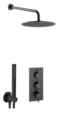 Concealed Shower Kit 3 Valves 2 Outlet Matt Black Overhead Complete Set