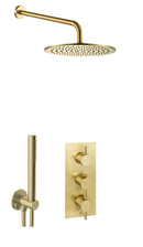 JTP Vos Concealed Shower Kit 3 Valves 2 Outlet Brushed Brass Overhead Complete Set