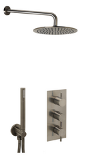 JTP Vos Concealed Shower Kit 3 Valves 2 Outlet Brushed Black Overhead Complete Set