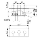JTP Florence 3 Outlet 3 Handle Horizontal Thermostatic Concealed Shower Valve and Designer Handle - Chrome