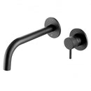 JTP Vos 2 Hole Wall Mounted Basin Mixer Tap Matt Black 250mm Spout Reach with Designer Handle