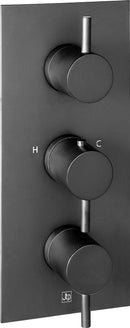 JTP Vos 2 Outlet 3 Handle Matt Black Thermostatic Concealed Shower Valve with Designer Handle
