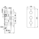 JTP Vos 2 Outlet 3 Handle Matt Black Thermostatic Concealed Shower Valve with Designer Handle