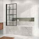 Roman Embrace Standard Pivot Bath Screen - 1500mm x 820mm - 6mm Glass - Matt Black Grid