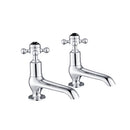 JTP Grosvenor Pilar Long Nose Traditional Retro Crosshead Basin Taps Pair Chrome - Black