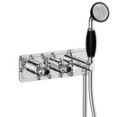JTP Grosvenor Black 2 Outlet 2 Crosshead Handle Thermostatic Concealed Shower Valve with Handset - Chrome