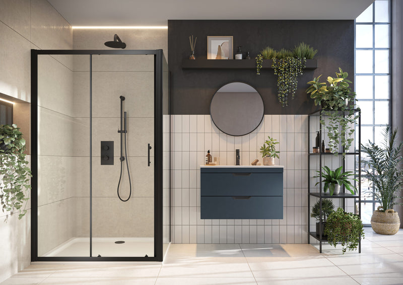 Scudo 6mm Black Glass 1000mm Sliding Door 1850mm Shower Enclosures S6-BLKGLASS013