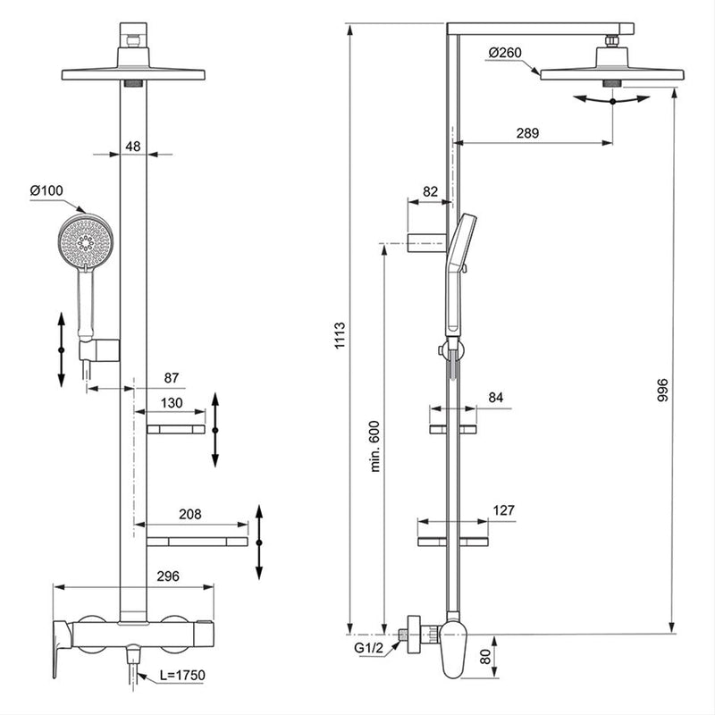 Ideal Standard Ceraflow ALU+ Single Lever Shower System Exposed Mixer 2 Function 2 Shelves Rose BD584RO