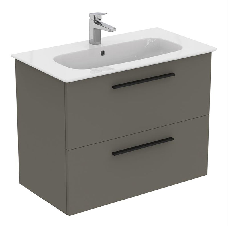 Ideal Standard i.life A Wall Hung Vanity Unit With Basin 2 Drawers 800mm Matt Quartz Grey  T5256NG + T462001