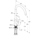 JTP Inox Round Kitchen Sink Mixer Tap Single Lever Swivel Spout - Stainless Steel