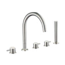 JTP Inox 5 Hole Bath Shower Mixer Tap with Diverter and Extractable Handset - Stainless Steel